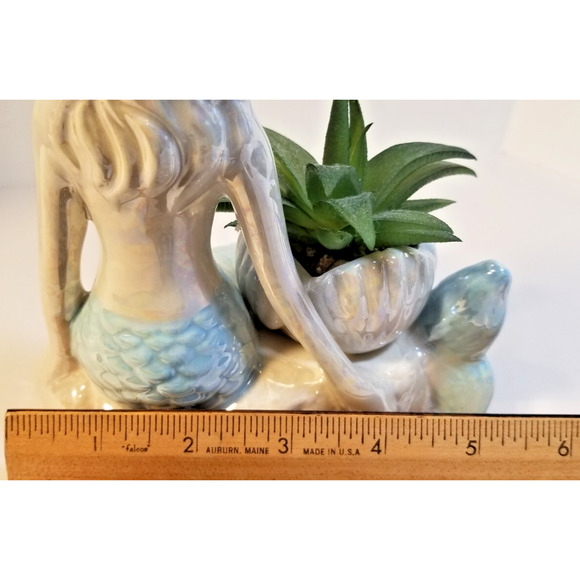 Mermaid Figurine with Shell Faux Plant Succulent Coastal Nautical Decor - Picture 6 of 7